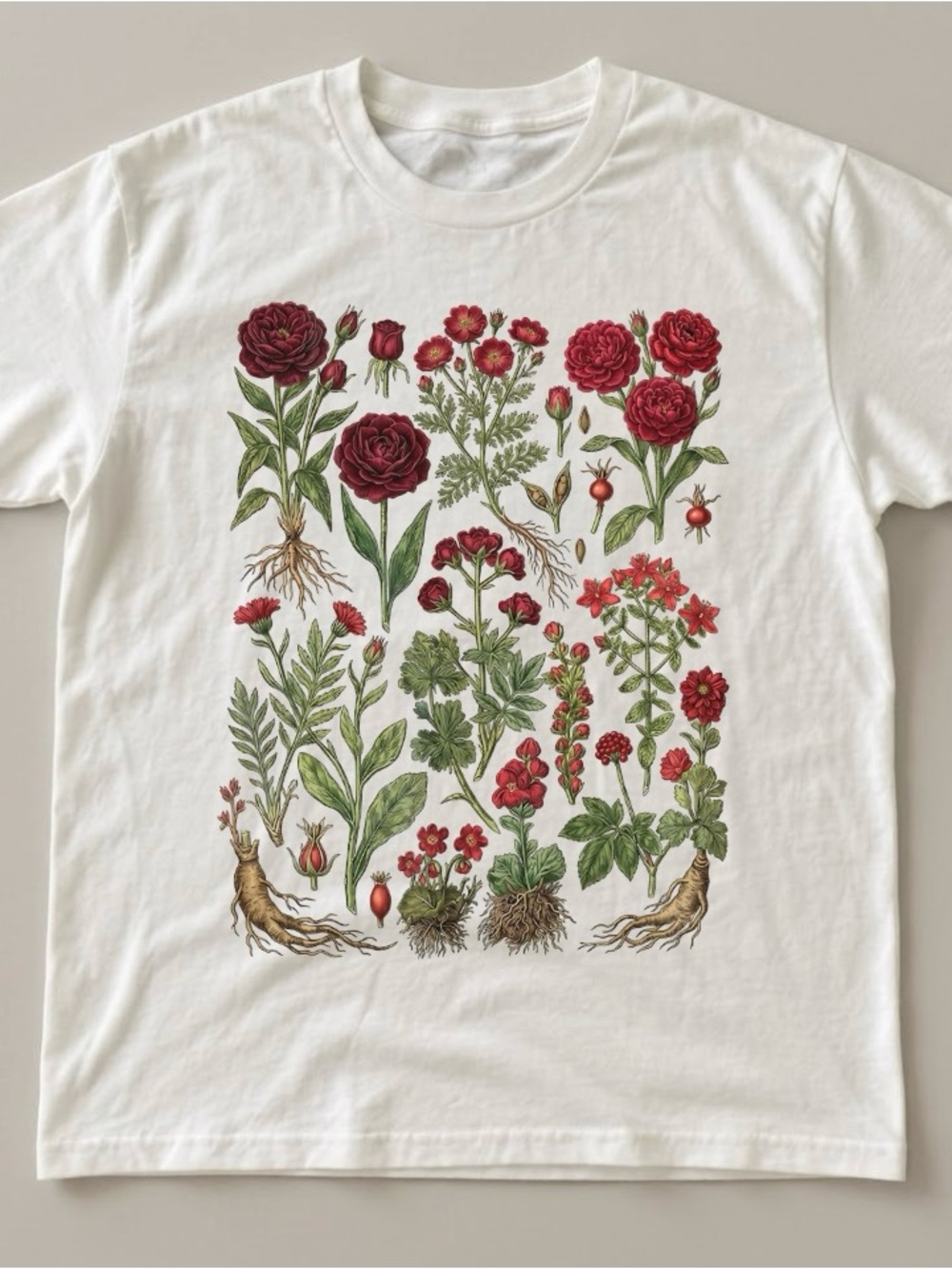 Rose Wildflower Botanical Cottagecore Retro Graphic Tee- White